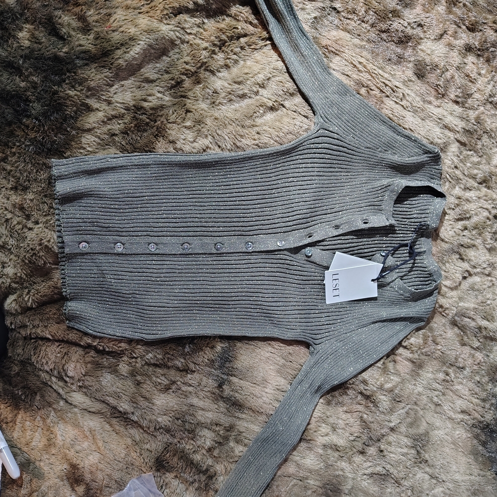 LESET Blake Ribbed Cardigan In Moss